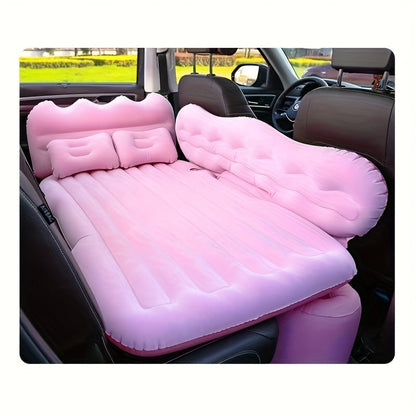 Car Inflatable Bed for SUV Sedan Soft Flocked Rear Seat Air Mattress Foldable Portable Sleeping Mat for Camping Road Trips Picnics – Includes Air Pump & Storage Bag, Black Grey Beige Pink