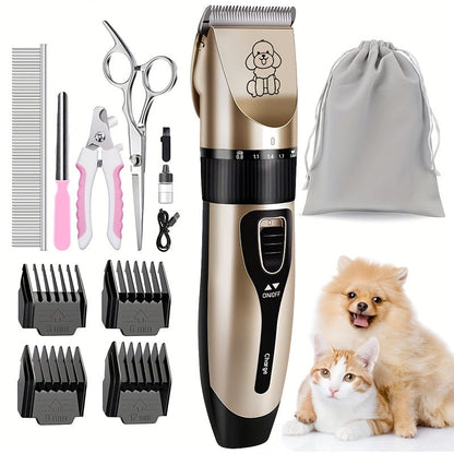 USB Rechargeable Pet Grooming Clippers Kit for Dogs & Cats – Ceramic Blades, Low Noise, Cordless Electric Clipper Set with Brush & Comb