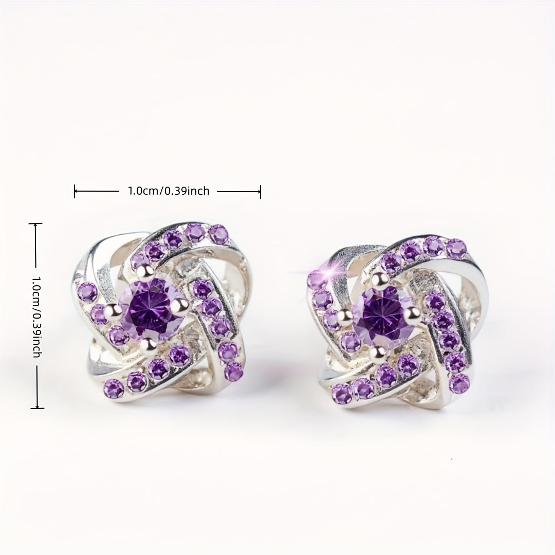Purple Moissanite Four Leaf Clover Earrings – S925 Sterling Silver, Hypoallergenic Vintage Stud Earrings for Women, Elegant Gift Box Included, Perfect for Daily Wear, Banquets & Valentine's Day