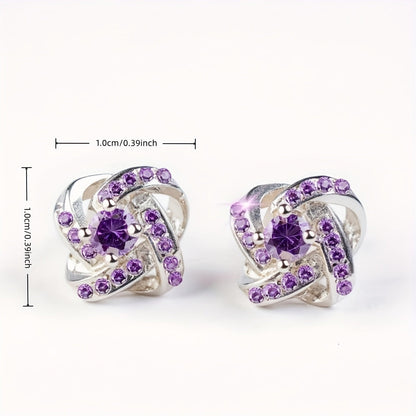 Purple Moissanite Four Leaf Clover Earrings – S925 Sterling Silver, Hypoallergenic Vintage Stud Earrings for Women, Elegant Gift Box Included, Perfect for Daily Wear, Banquets & Valentine's Day
