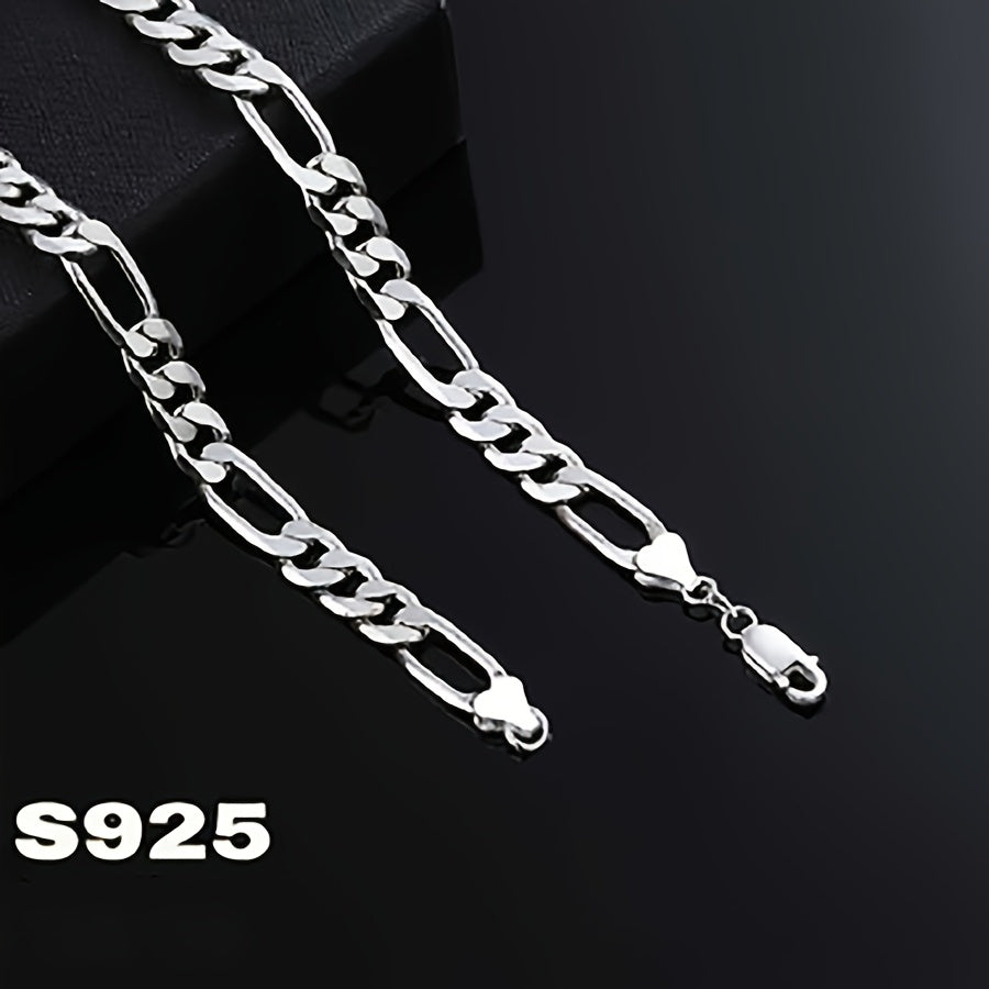 Italian 925 Sterling Silver 8mm Figaro Chain Necklace for Men & Women – Bold Retro Minimalist Design, Unisex Thick Link Necklace with Gift Box, Sizes 20–24 Inches