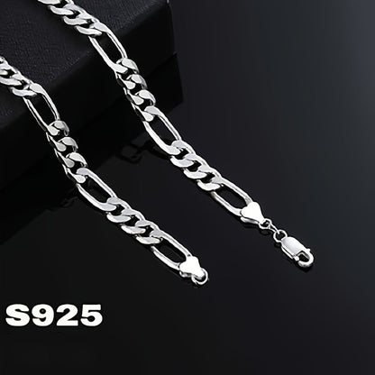 Italian 925 Sterling Silver 8mm Figaro Chain Necklace for Men & Women – Bold Retro Minimalist Design, Unisex Thick Link Necklace with Gift Box, Sizes 20–24 Inches