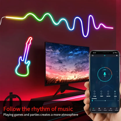 RGB LED Neon Rope Light IP65 Waterproof – App & Remote Control, Music Sync Color-Changing Silicone Strip 3.2ft/9.8ft/16.4ft for Gaming, Bedroom, Indoor & Outdoor Decoration