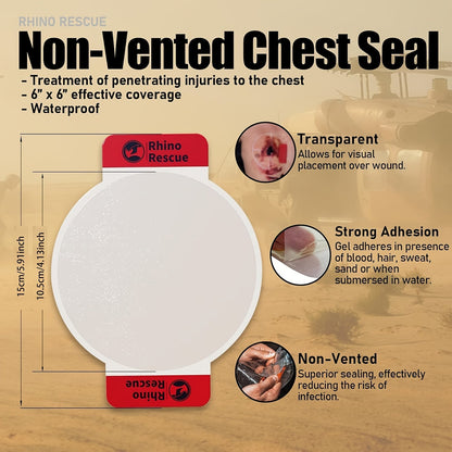 RHINO RESCUE Non-Vented Chest Seal Emergency Trauma Dressing – Portable IFAK Medical Supply for Sucking Chest Wounds, PA Nylon, FSA/HSA Eligible, Yellow