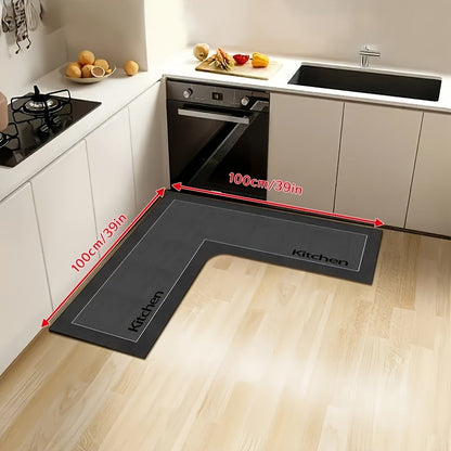 Kitchen Mat Non-Slip Microfiber Rug – Anti-Fatigue Machine Washable Kitchen Floor Mat with "Kitchen" Text, Soft Cushioned Standing Mat for Kitchen, Entryway & Dining Room, Camel & Dark Gray