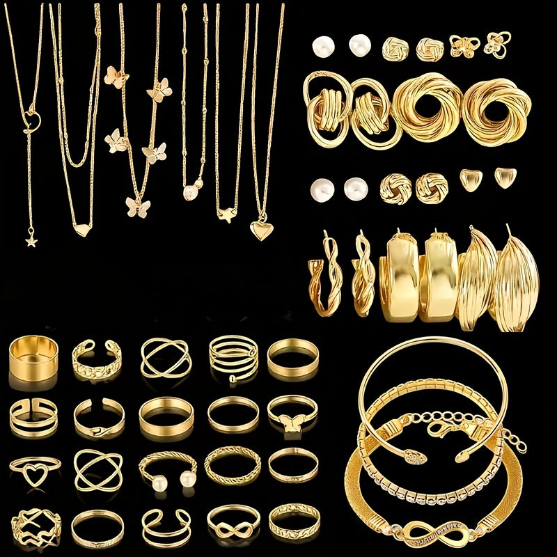 Boho Jewelry Set for Women 37-87 Pcs – Heart Twist Butterfly Earrings, Necklaces, Rings & Bangles, Minimalist Bohemian Style, Multi-Element Combo for Daily Holiday Vacation Wear