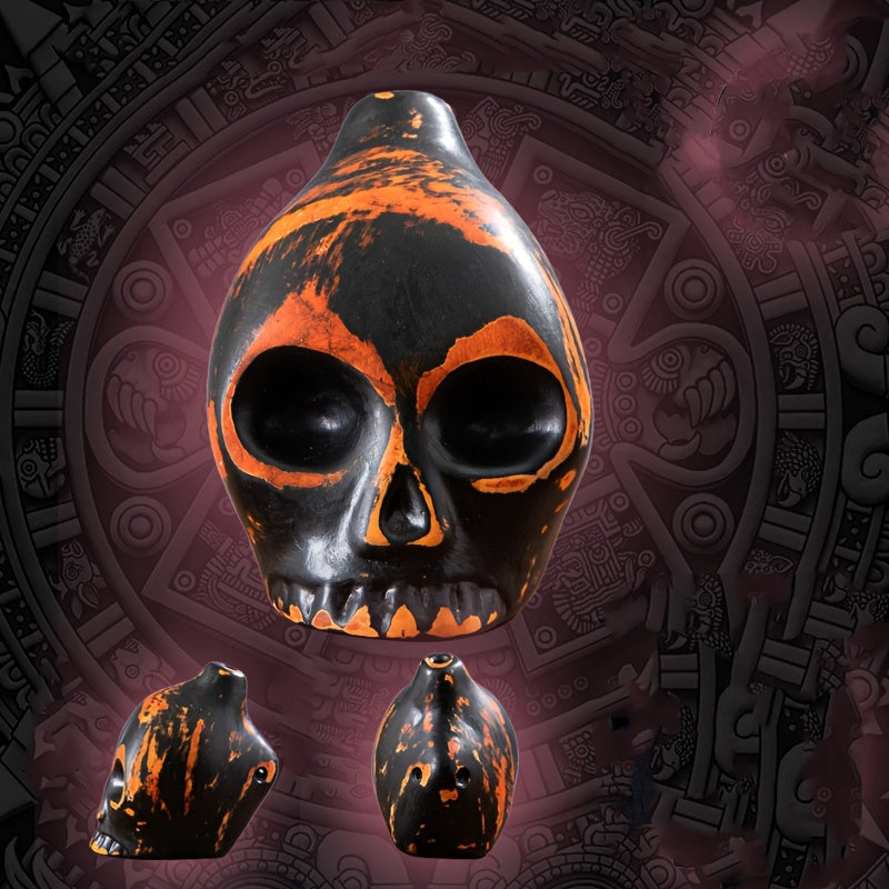 Aztec Death Whistle Handcrafted Ceramic Skull Musical Instrument Replica – Unique Gift for History Lovers, Collectors & Halloween Decor, No Batteries Required