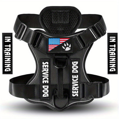 No-Pull Dog Harness Set Reflective Vest with 5 Patches – Adjustable Soft Oxford Mesh Service Dog Harness Front & Back Clip for Small Medium Large Dogs XS to XL