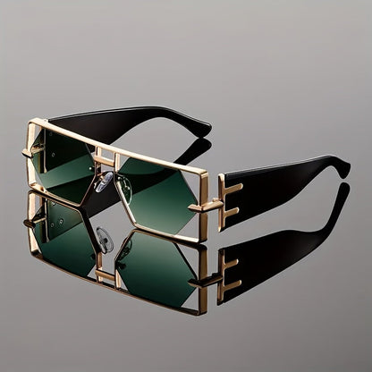 Oversized Hollow Square Sunglasses for Women & Men – UV Protection Metal Frame, PC Lens, Trendy Exaggerated Style, Beach Vacation & Summer Fashion Eyewear with Protective Case