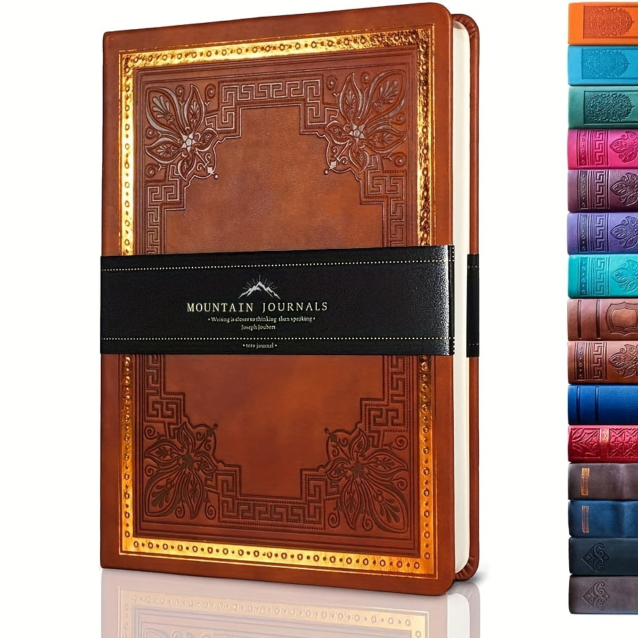 Vintage Faux Leather Hardcover Journal – 256-Page College Grid Notebook, 100 GSM Thick Paper, Golden Edge, B6 5.1"x7.1", 6 Colors, for Students Writers Travelers Bullet Journal