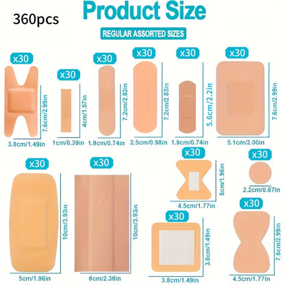 180/360pcs Flexible Fabric Adhesive Bandages Assorted Sizes – Breathable Fingertip & Knuckle Bandages, Elastic Cloth Spot Bandage Variety Pack for First Aid Home & Outdoor Care
