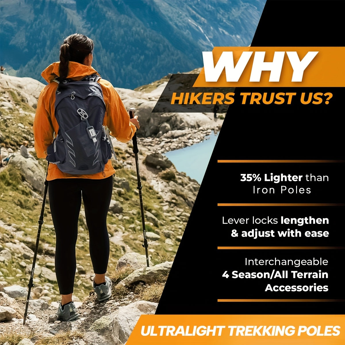 Trekking Poles 2 Pack Aluminum Alloy Lightweight Collapsible Telescopic Hiking Sticks Quick Lock for Men Women – Hiking Camping Backpacking Trail Walking Black Silver Green