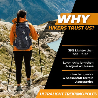 Trekking Poles 2 Pack Aluminum Alloy Lightweight Collapsible Telescopic Hiking Sticks Quick Lock for Men Women – Hiking Camping Backpacking Trail Walking Black Silver Green
