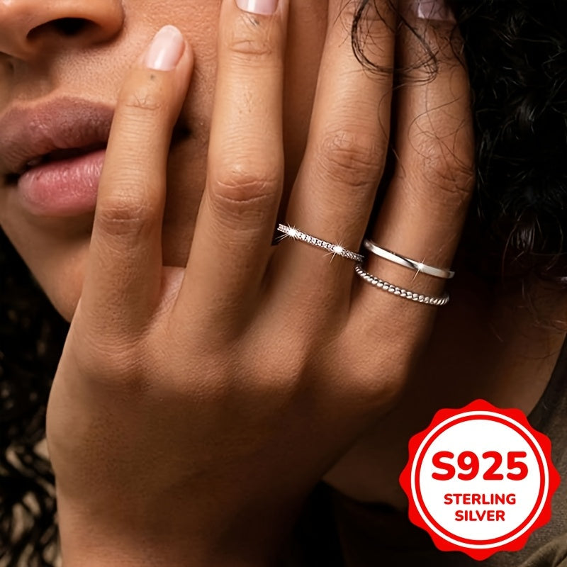 3-Piece 925 Sterling Silver Stackable Rings for Women – April Birthstone Cubic Zirconia, Elegant Lightweight 1g Each, Sizes 6-10, Daily & Party Wear Jewelry Gift Set