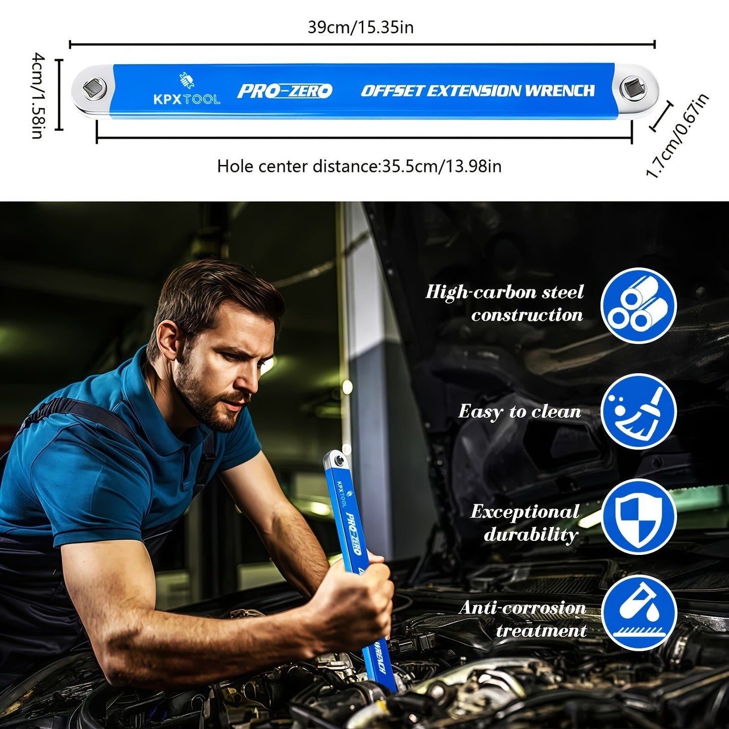 2-in-1 Ratchet Offset Extension Wrench 180° Swivel – 1/2", 1/4" & 3/8" Square Drive Adapters, High Torque Non-Slip Handle, Durable Metal for Automotive Repair, Tight Spaces & DIY Hand Tool Work
