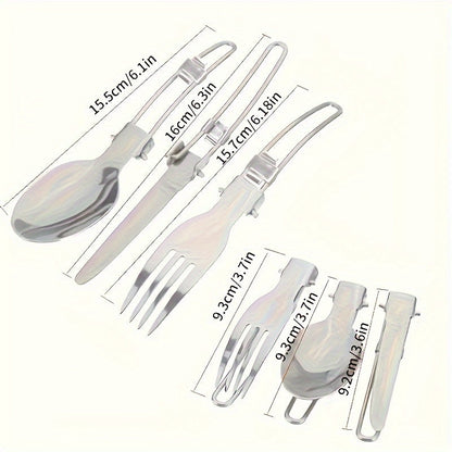 304 Stainless Steel Camping Cookware Set with Foldable Storage – Durable Compact Pot with Knives & Forks Utensils for Outdoor Backpacking Hiking Picnics & Camping, Green & Orange, Lightweight Camp Kitchen Kit
