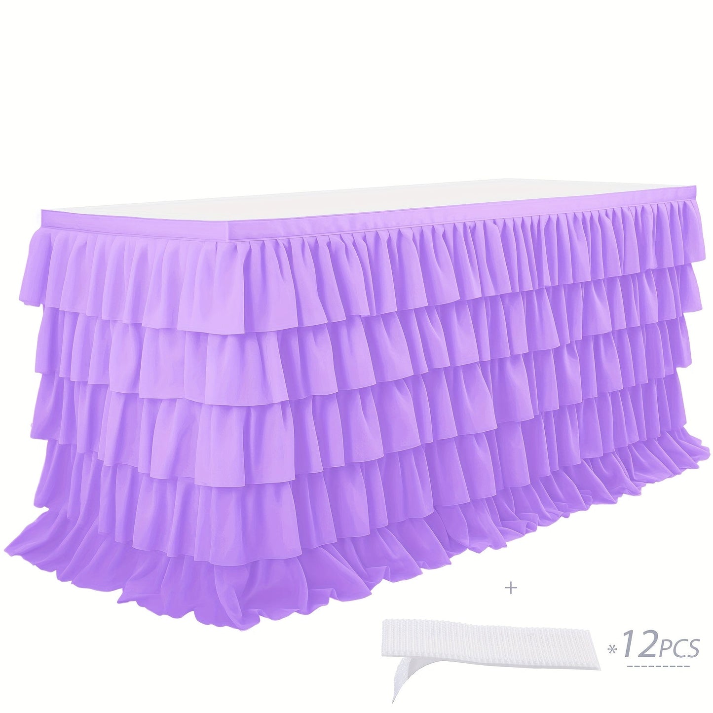6ft Tulle Tutu Table Skirt – Chiffon Ruffle Table Skirting for Birthday Party, Wedding, Bridal Shower, Girls Party & Holiday Decor – Easy Hook & Loop Install, 12 Colors (72"L x 30"H)