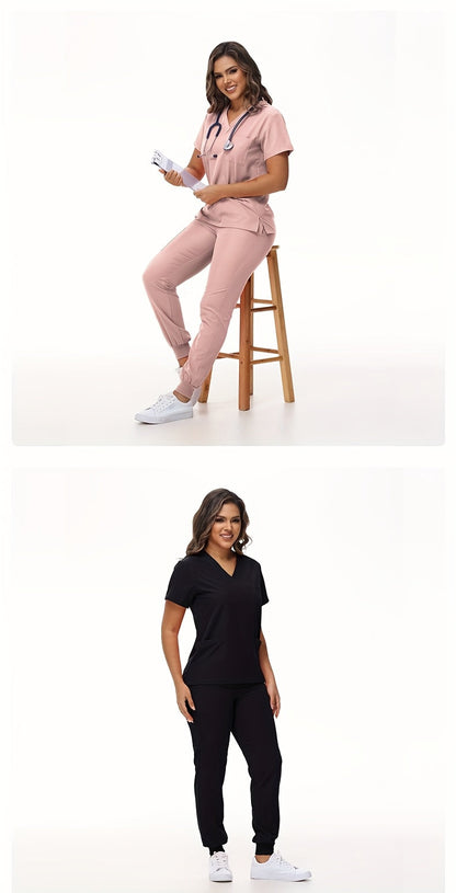 Unisex Medical Scrubs Set – Breathable Quick-Dry V-Neck Top & Drawstring Jogger Pants, Nursing Uniform for Women & Men, 7 Colors, Sizes S-XXL, Ideal for Hospitals, Dental Clinics & Veterinary Work