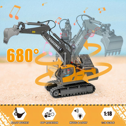 Remote Control Excavator Toy Set with Metal Shovel LED Lights 1200mAh Battery RC Construction Truck Bulldozer Dump Truck Loader Combo for Boys Ages 6 and Up Birthday Christmas Gift