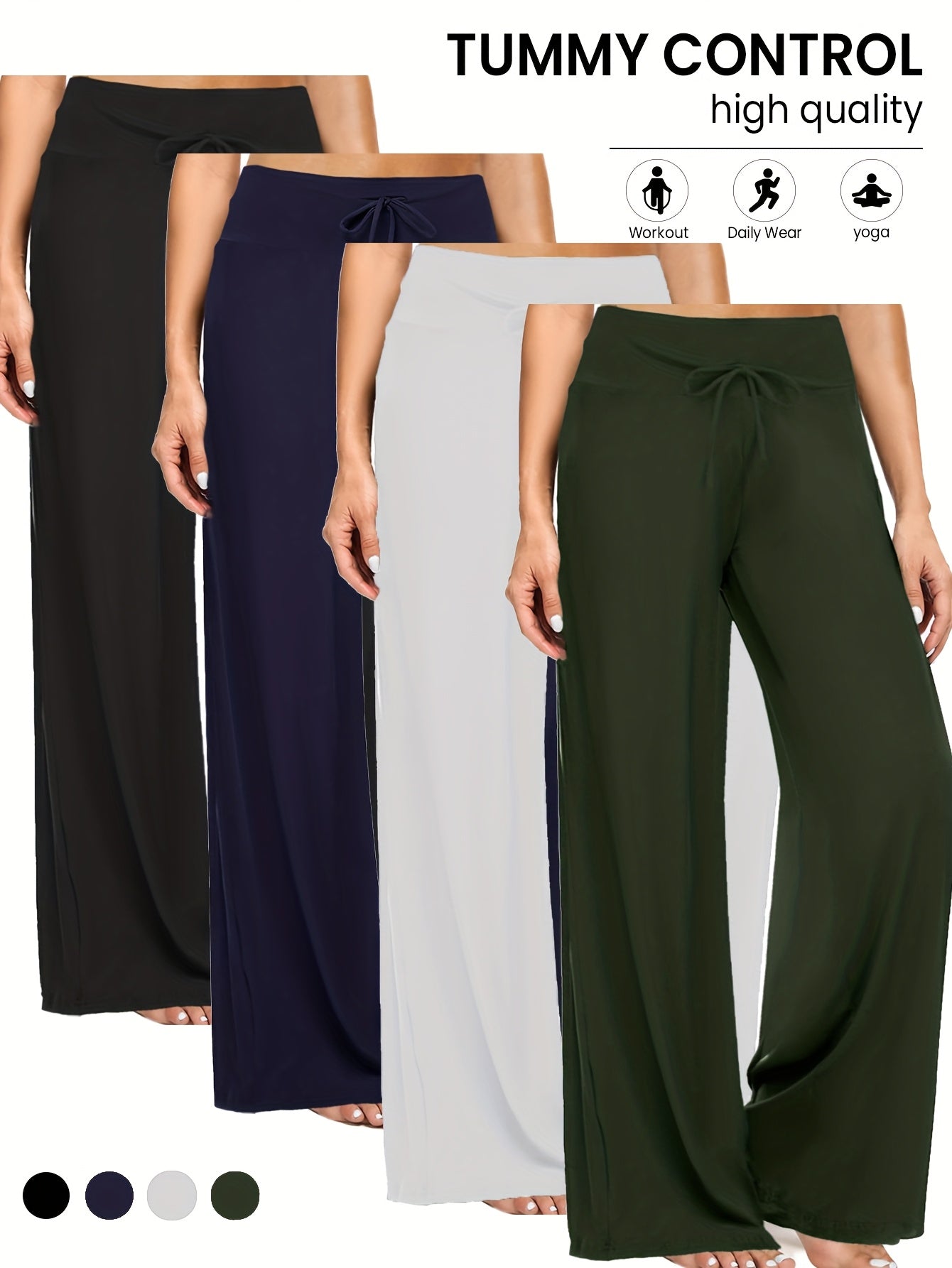 Wide Leg Palazzo Pants for Women 4-Pack – High Waist Flowy Stretchy Casual Beach Lounge Pants, Loose Dress Pants for Everyday Wear, Vacation, Summer & Plus Size – S to XXL, Black & Mixed Colors