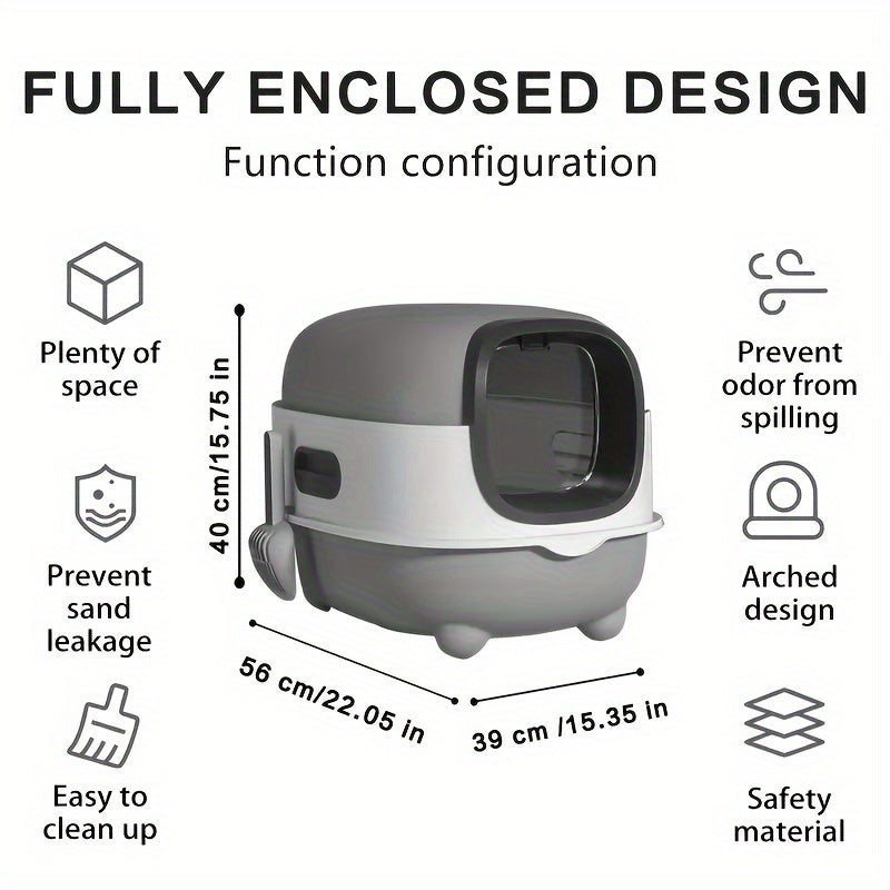 Covered Cat Litter Box with Scoop – Spacious Fully Enclosed Spill-Proof Design, Easy to Clean & Store, Ideal for Small to Medium Cats, Available in Gray Purple & Blue