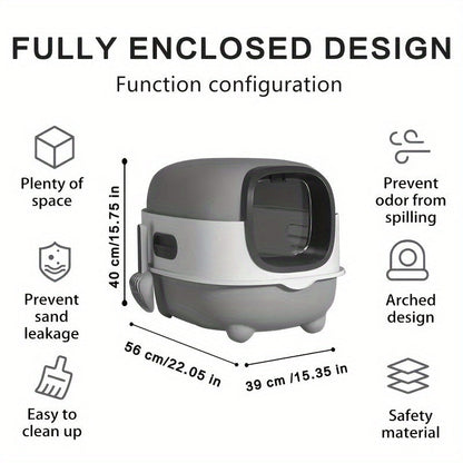 Covered Cat Litter Box with Scoop – Spacious Fully Enclosed Spill-Proof Design, Easy to Clean & Store, Ideal for Small to Medium Cats, Available in Gray Purple & Blue