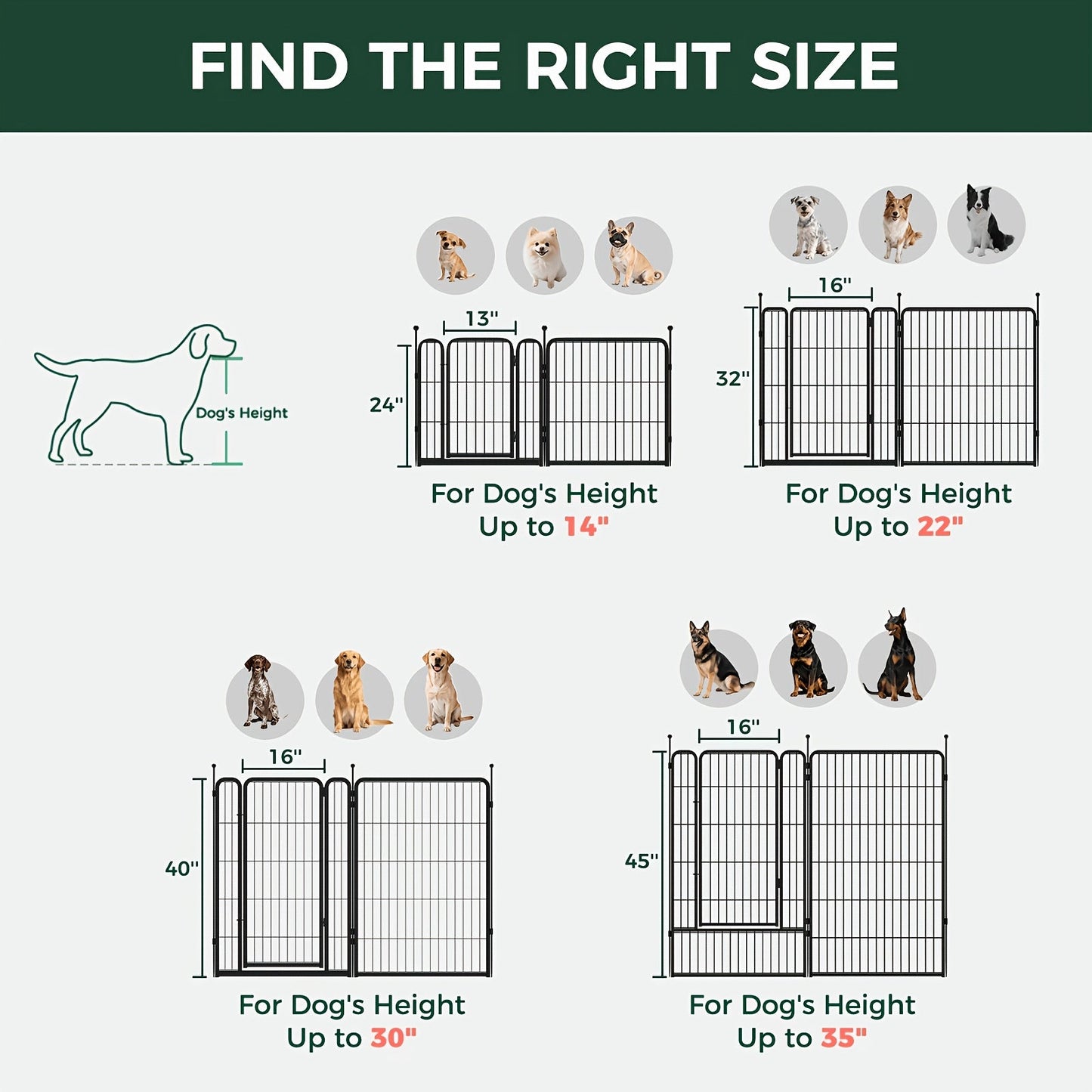 FXW Dog Playpen Heavy Duty Metal Pet Fence with Gate – 8/16/24/32/48 Panels, 24/32/40 Inch Height, Indoor & Outdoor Exercise Pen for Large Medium Small Dogs, Portable Yard Garden RV Camping Enclosure