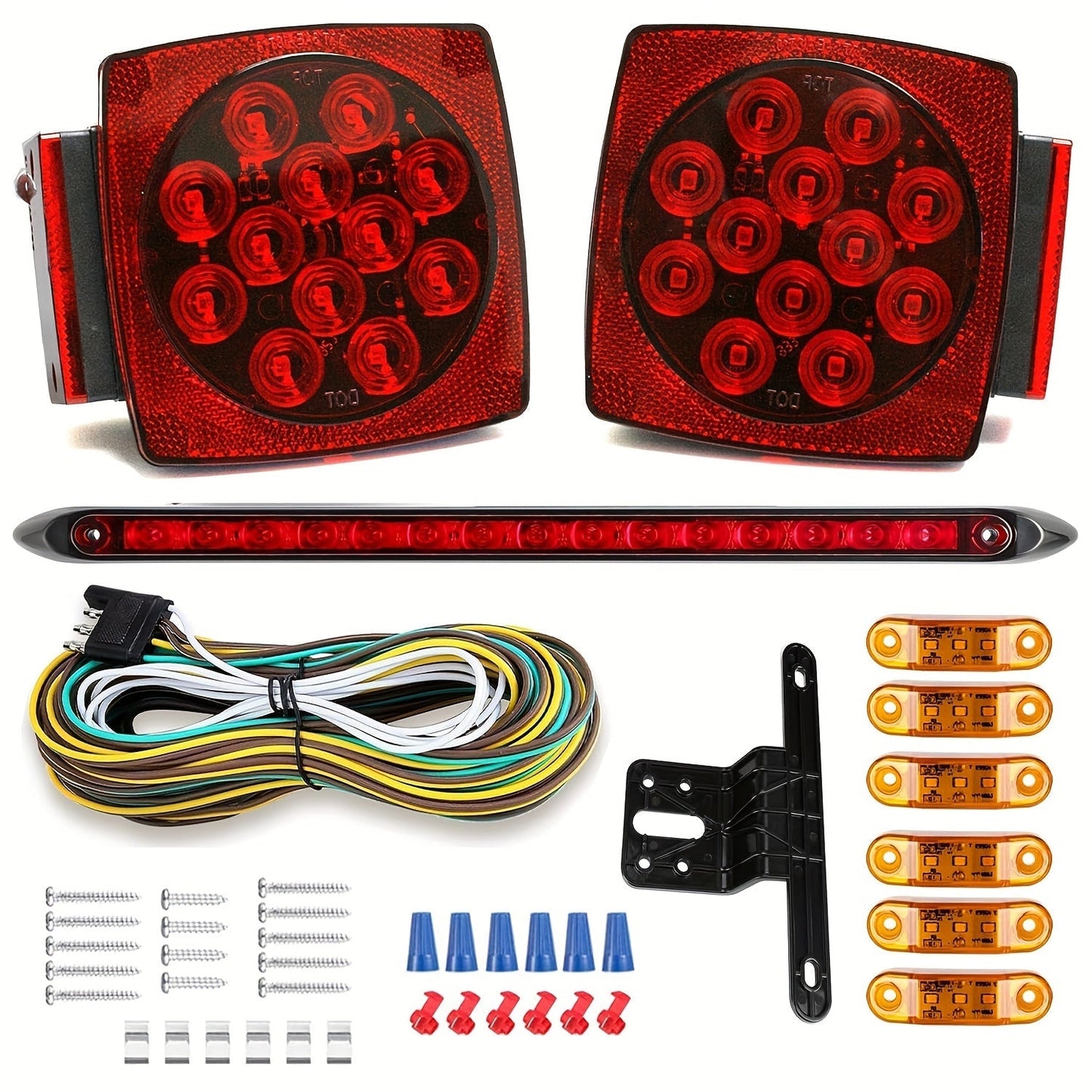 12V LED Trailer Lights Kit Stop Tail Turn Signal License Plate Light for Trailers Under 80" - Square Trailer Tail Lights for Boat Trailer Truck RV Camper Marine with Wiring Options