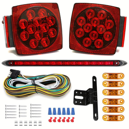 12V LED Trailer Lights Kit Stop Tail Turn Signal License Plate Light for Trailers Under 80" - Square Trailer Tail Lights for Boat Trailer Truck RV Camper Marine with Wiring Options