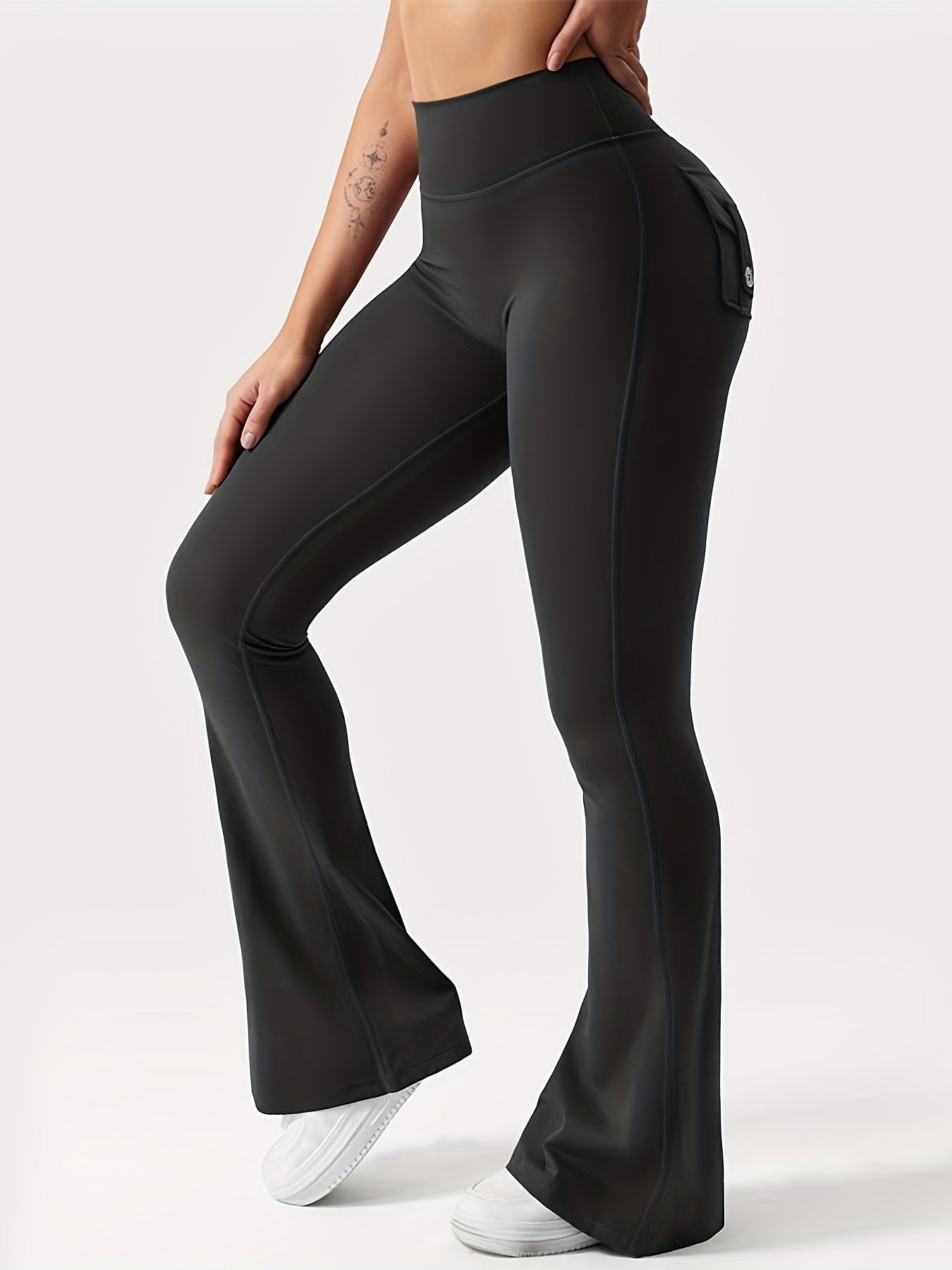 Women's 3-Piece High Waist Flare Yoga Pants Set with Belt and Pockets, Scrunch Butt Lifting Squat Proof 90% Polyester Stretchy Flared Leggings for Workout Gym Running Casual Wear
