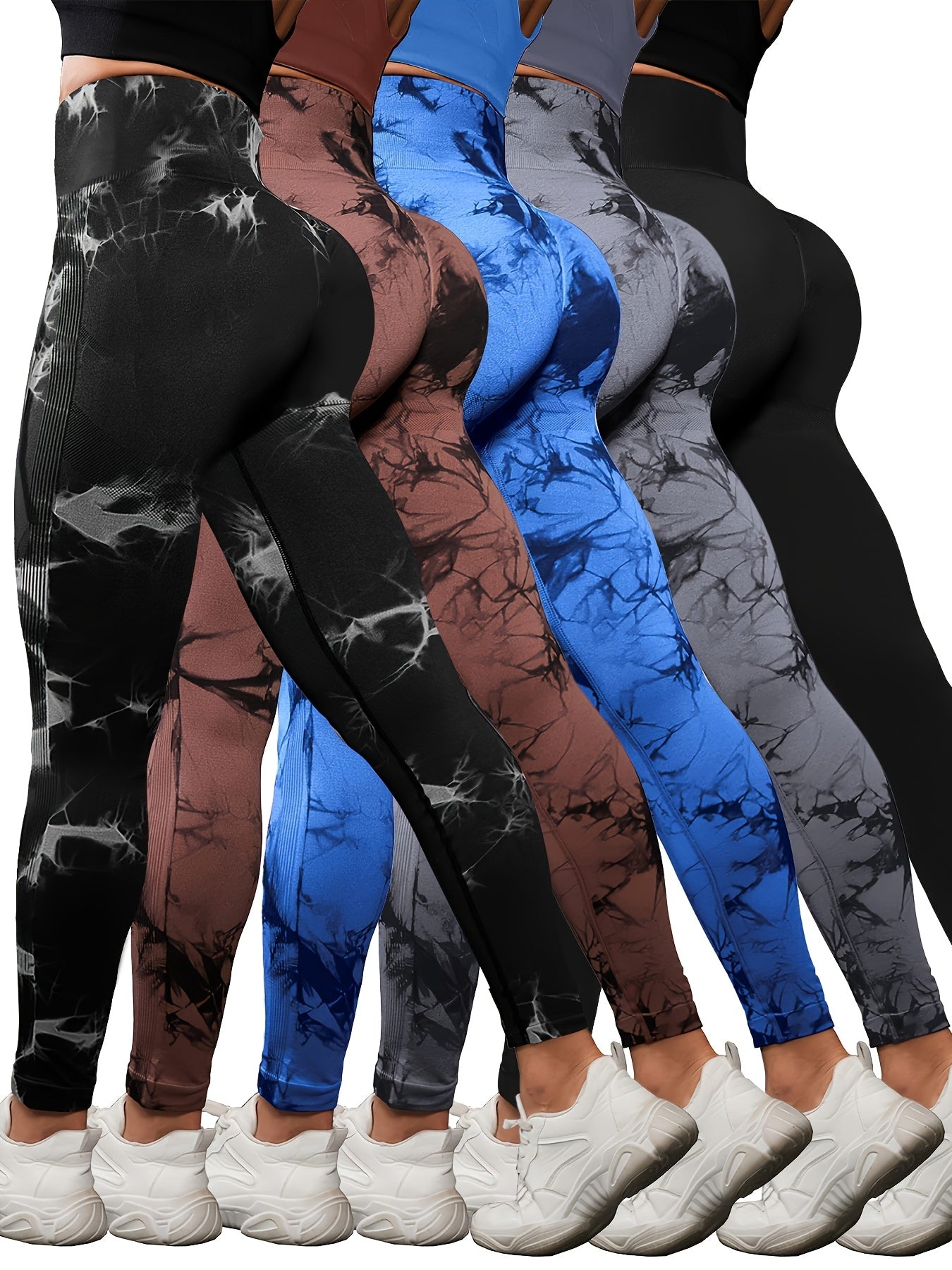 5 Pack Women's High Waisted Leggings with Tummy Control – Soft Stretchy Athletic Pants for Yoga, Running & Workout, Sizes S-L, 3 Multicolor Sets