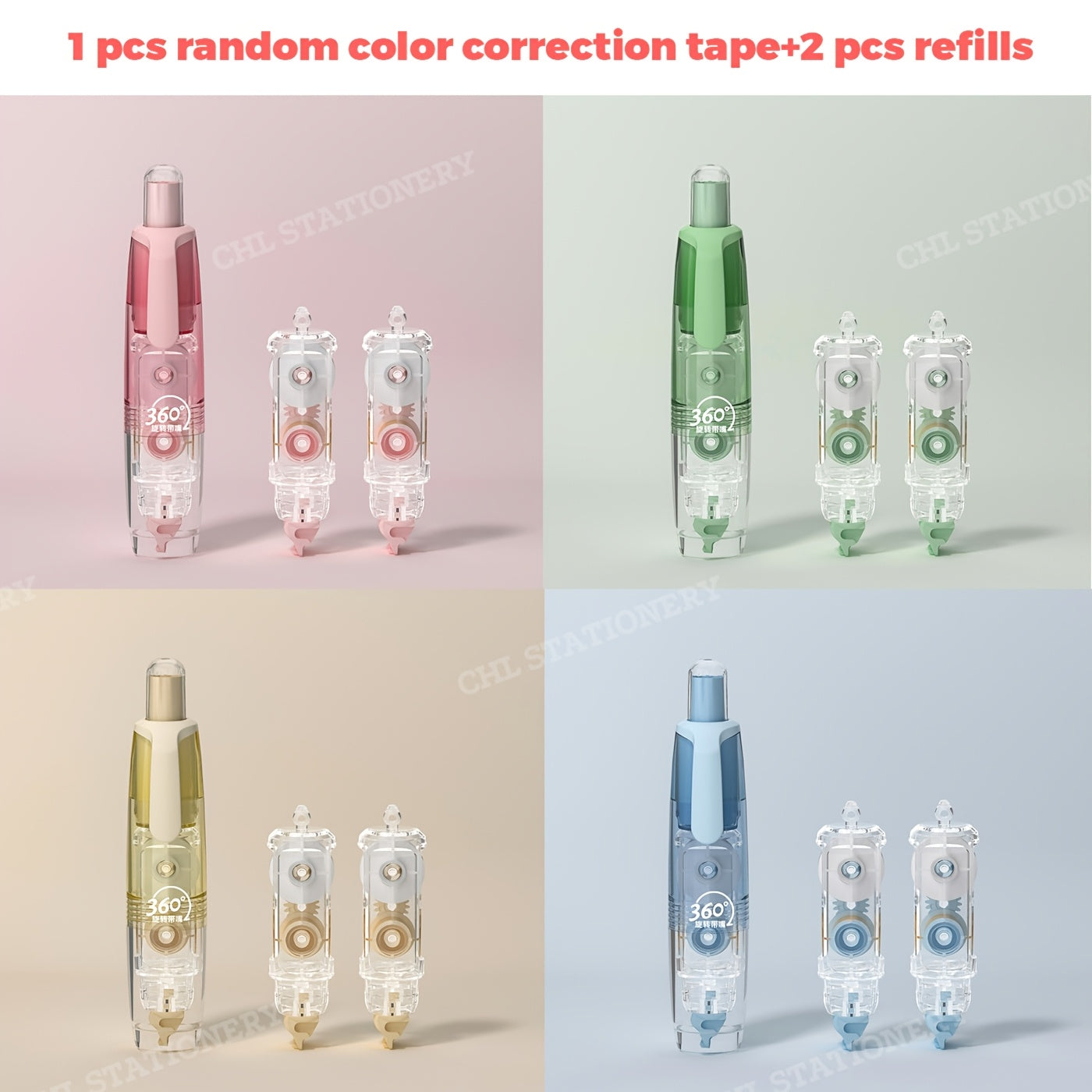 Retractable Correction Tape with Refills – Mess-Free Instant Error Correction for School Office & Home, 1pc + 2 Refills or 4-Pack + 8 Refills, Smooth Dry Correction Tape Back to School Supplies