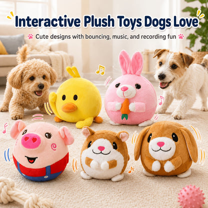 USB Rechargeable Bouncing Dog Toy – Motion Sensor Electronic Ball with Pig Sound & Voice Recording, Washable Interactive Fetch Toy for Small Dogs & Puppies