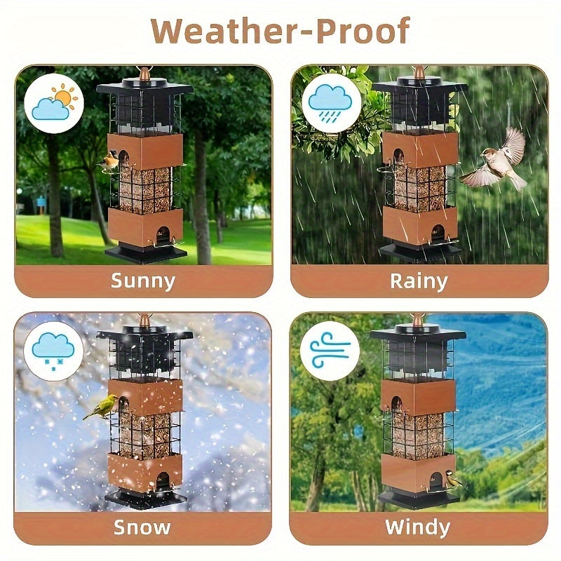 Squirrel Proof Bird Feeder 5LBS Large Capacity Outdoor Hanging Metal Construction Bilateral Weight-Activated Easy to Fill & Clean Weather Resistant for Garden Backyard
