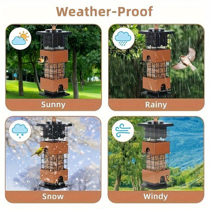 Squirrel Proof Bird Feeder 5LBS Large Capacity Outdoor Hanging Metal Construction Bilateral Weight-Activated Easy to Fill & Clean Weather Resistant for Garden Backyard