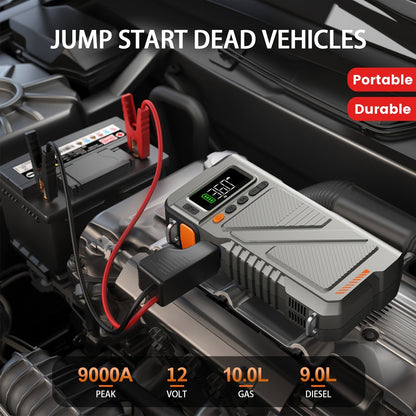 6000A/9000A Portable Jump Starter with 150 PSI Air Compressor – 7-in-1 Jump Box with Digital Tire Inflator & Battery Pack for Gas (10L) & Diesel (9.0L) Engines, Car Jumper Starter with USB Ports