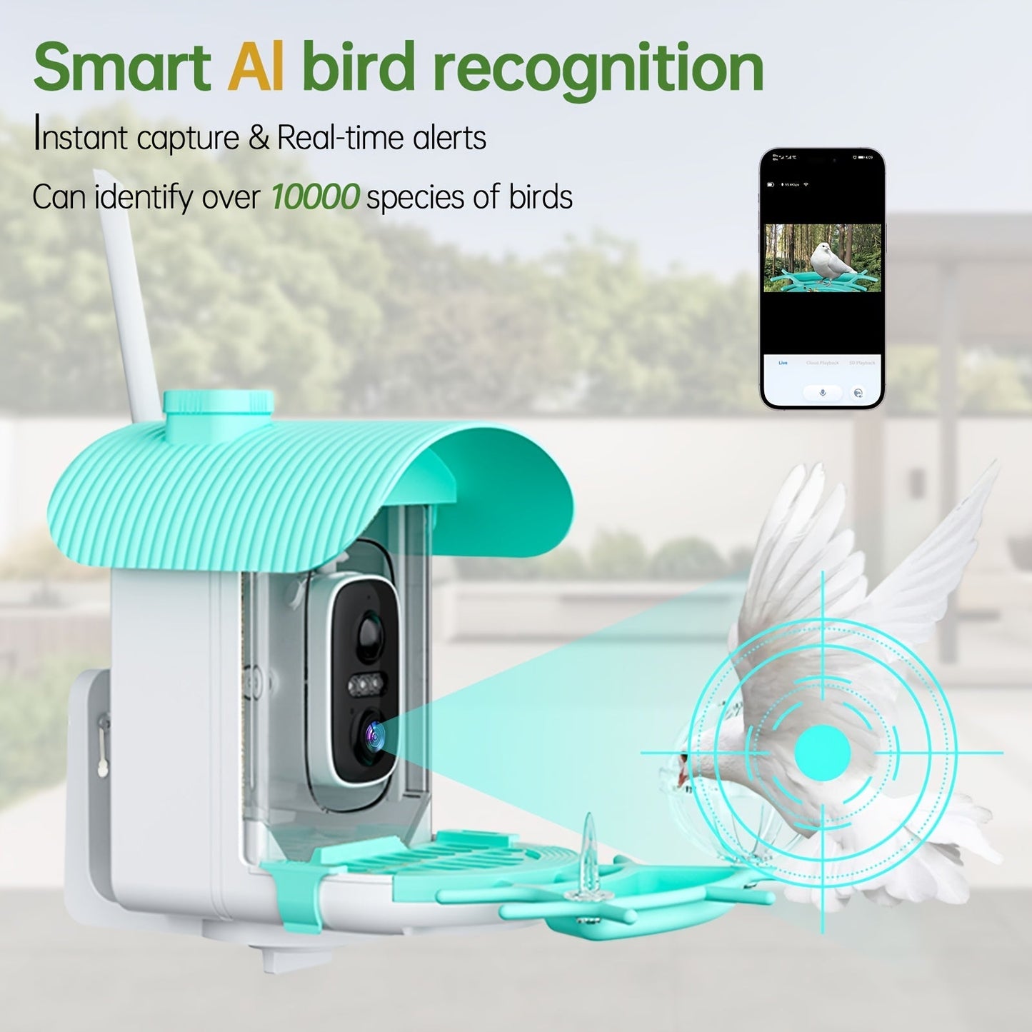 AI Smart Bird Feeder with Camera Solar Powered – 4MP 2K HD, Bird Species Identification, Motion Detection, Squirrel-Proof, IP66 Weatherproof, App Remote Monitoring, Gift for Bird Lovers