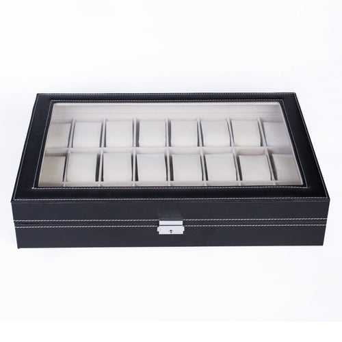 24-Slot Leather Watch Box Organizer – Large Capacity Watch Display Case with Top-Opening Lid, Lockable Storage for Men & Women, Elegant Black PU Leather Watch Collector Gift
