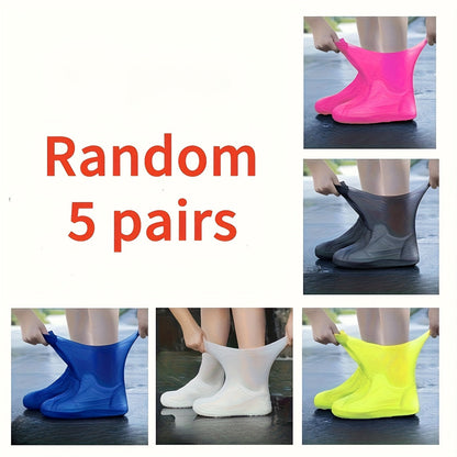 Reusable Latex Rain Boot Shoe Covers Waterproof Overshoes for Men Women & Kids – 5 Pairs Mixed Colors, One Size Fits All (EU 34-45), Durable Non-Slip Rain Protection for Outdoor Use