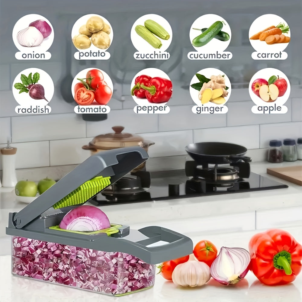 16-in-1 Manual Vegetable Chopper Set with 8 Blades, Storage Container, Peeler & Filter – Professional Onion, Carrot, Garlic Slicer & Dicer for Easy Meal Prep, Kitchen Gadget Gift for Home Cooks