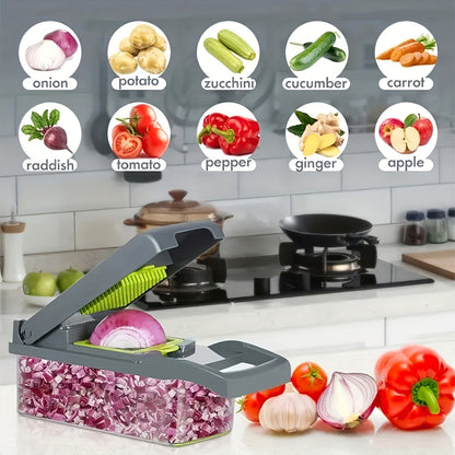 16-in-1 Manual Vegetable Chopper Set with 8 Blades, Storage Container, Peeler & Filter – Professional Onion, Carrot, Garlic Slicer & Dicer for Easy Meal Prep, Kitchen Gadget Gift for Home Cooks