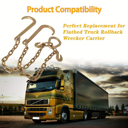 Grade 70 Heavy Duty Trailer Chain Set 5/16 Inch x 2 Feet with J Hooks and V-Chain Grab Hooks - Anti-Rust 20Mn2 Alloy Steel, 6000 lb Safe Working Load for Flatbed Trailer, Towing and Cargo Securing