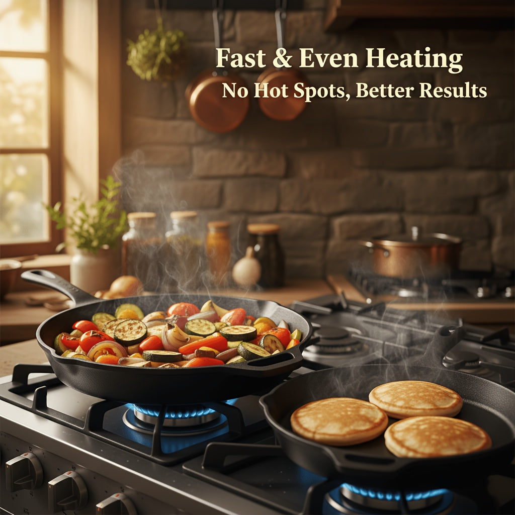 Cast Iron Cookware Set 6-Piece Non-Stick Skillet Dutch Oven Grill Pan Kit for Induction Gas Campfire BBQ Outdoor Cooking Kitchen