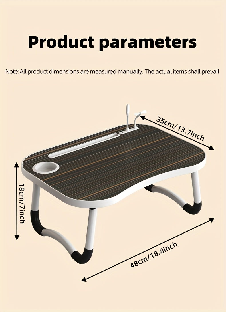 Foldable Laptop Desk Portable Bed Desk with Cup Holder and Tablet Slot Fiberboard Lap Desk for Work Study Drawing and Dining in Bed Sofa Floor Available in Black and Walnut