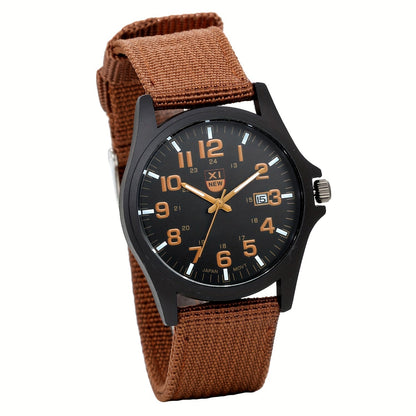 Men's Minimalist Nylon Strap Quartz Watch - Casual Analog Wristwatch with Luminous Dial, 24-Hour Calendar & Stainless Steel Case, Everyday Sport Field Watch for Men, Great Gift
