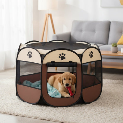 Portable Foldable Pet Playpen with Zipper Gate – 3 Sizes S/M/L Collapsible Mesh Enclosure for Cats, Dogs, Puppies & Kittens, Scratch-Resistant Indoor Outdoor Pet Fence Play Yard