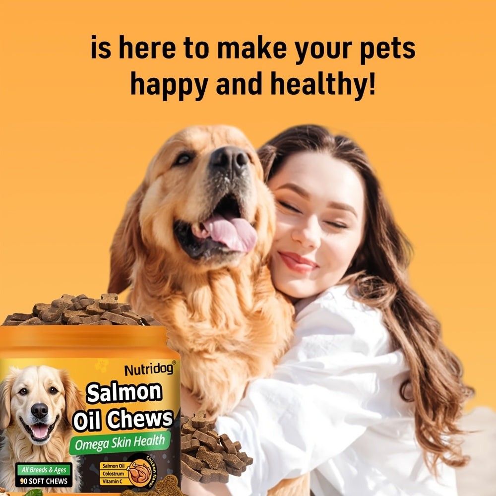 Dog Nutritional Supplement Soft Chews 90 Count with Probiotics Salmon Oil Chicken Flavor - Supports Coat Gut Health Immunity for Dogs All Ages 225g