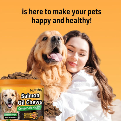 Dog Nutritional Supplement Soft Chews 90 Count with Probiotics Salmon Oil Chicken Flavor - Supports Coat Gut Health Immunity for Dogs All Ages 225g