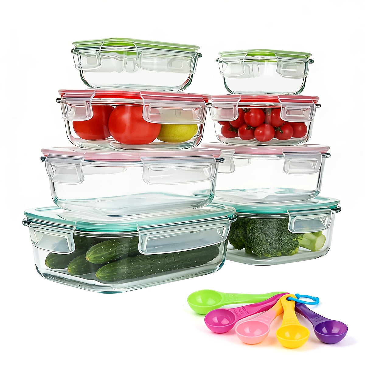 Glass Food Storage Containers with Lids 16-Piece Set (8 Containers + 8 Lids), Airtight Meal Prep Containers Microwave Oven Freezer Safe, Lunch Boxes for Salads Fruits Vegetables Sandwiches Leftovers