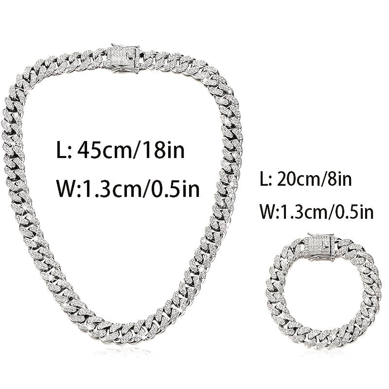 925 Sterling Silver Cuban Chain Necklace and Bracelet Set for Women 2 Piece Silver Cuba Link Jewelry Set Elegant Lightweight 11.89g Holiday Christmas Birthday Anniversary Gift